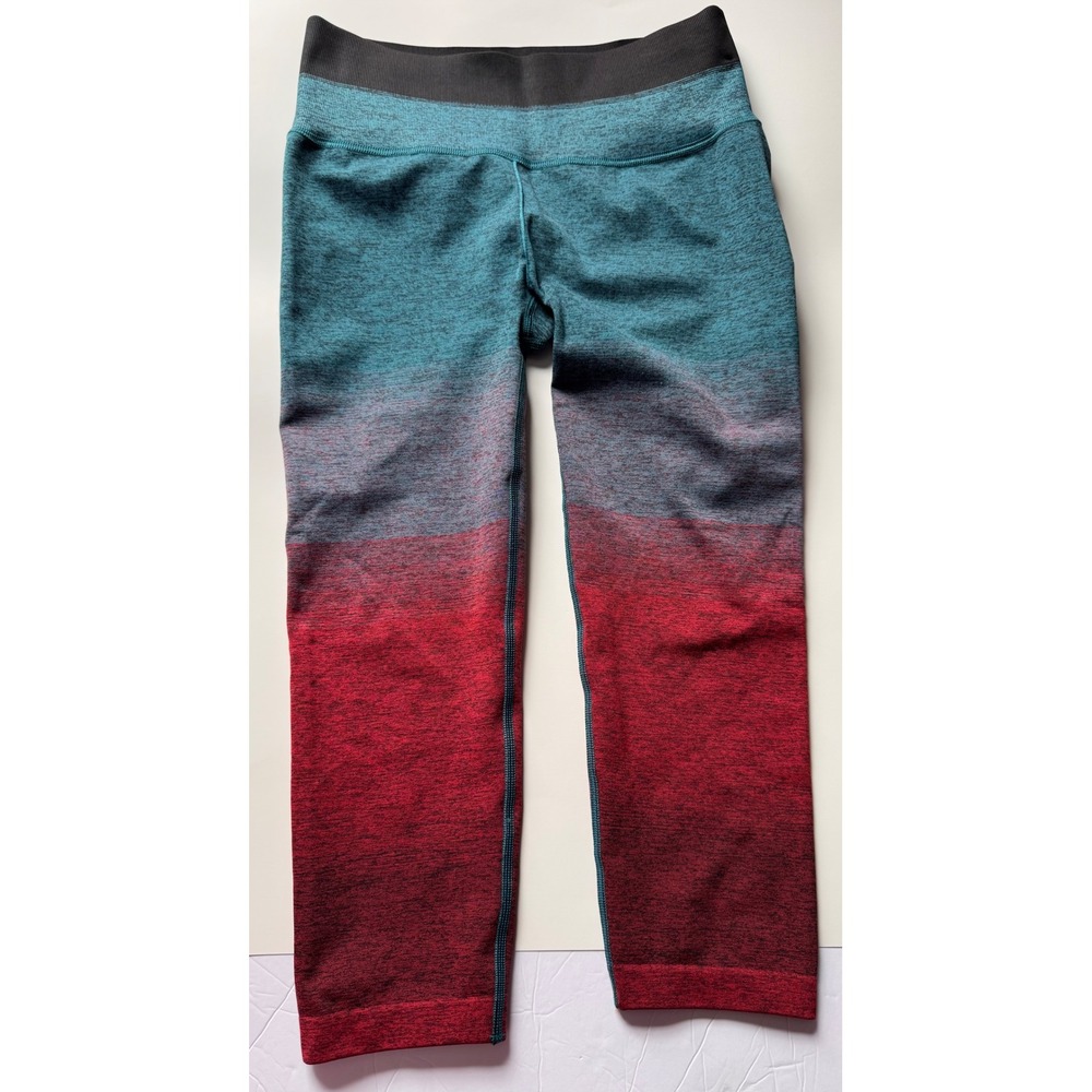 Athleta Relay Capri Leggings Teal Red Ombre Marled Space Dye S 566808-00